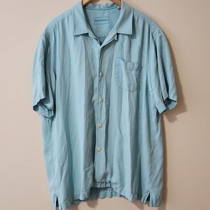 Tommy Bahama Light Aqua Short Sleeve Button-Up Shirt Silk Mens Size XL